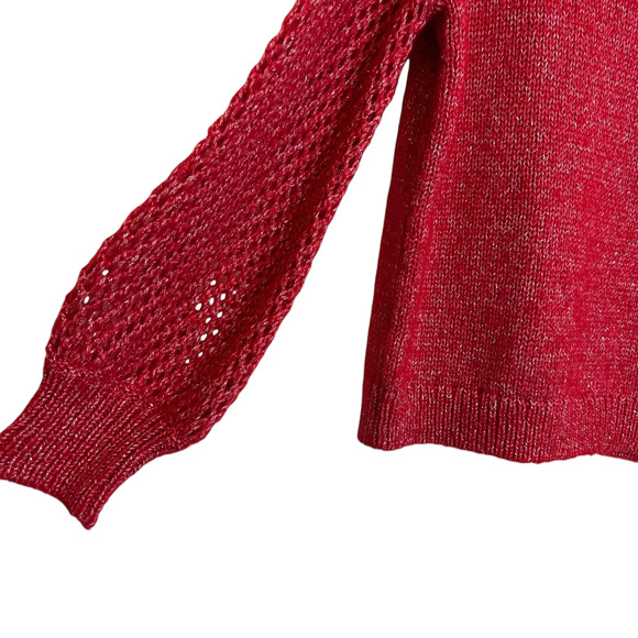 Tommy Bahama Shimmer Balloon Sleeve Sweater XL Tango Red Wool Blend Boatneck NEW - Picture 3 of 7